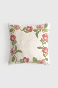 Capa de almofada em algodão com moldura floral