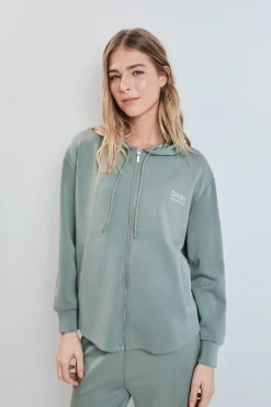 Casaco com capuz em viscose suave verde
