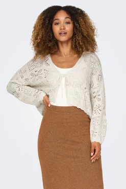 Casaco de malha curto de crochet cortado