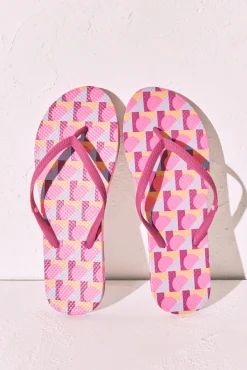 Chinelos de dedo estampado geométrico rosa