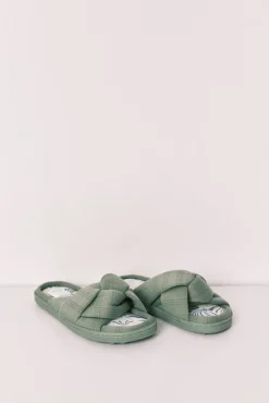 Chinelos de quarto com nó verde