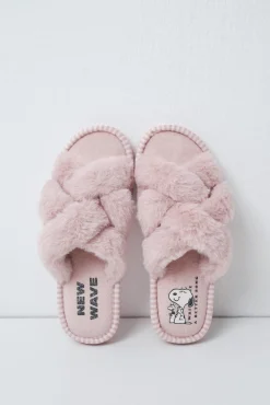 Chinelos de quarto de pelúcia Snoopy rosa