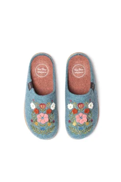 Chinelos de quarto em feltro com flores
