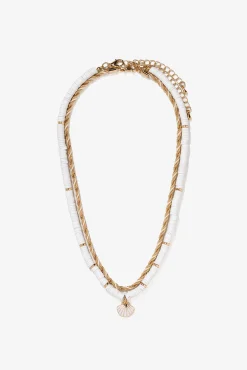 Colar multicamadas branco e dourado