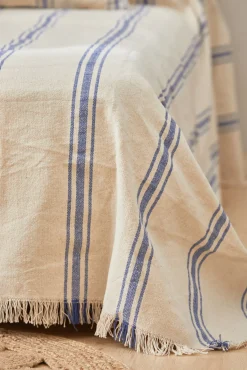 Colcha com riscas tecidas azul Bari 240x260