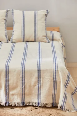 Colcha com riscas tecidas azul Bari 240x260