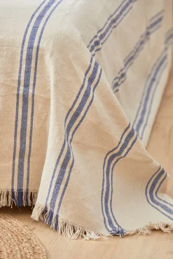 Colcha com riscas tecidas azul Bari 240x260