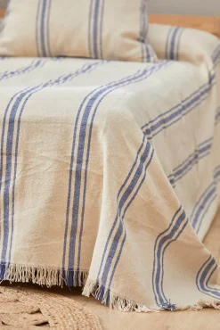 Colcha com riscas tecidas azul Bari 270x280