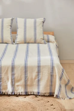 Colcha com riscas tecidas azul Bari 270x280