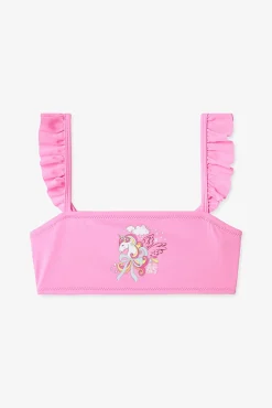 Conjunto biquíni infantil com folhos unicórnio