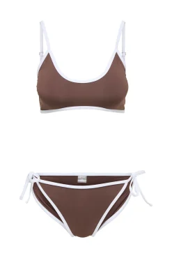 Conjunto de biquíni contraste marrom