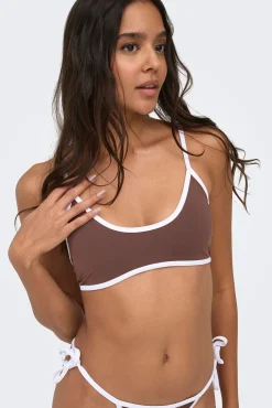 Conjunto de biquíni contraste marrom