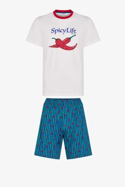 Conjunto de pijama curto de riscas guindilla