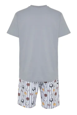 Conjunto de pijama curto de riscas e animais