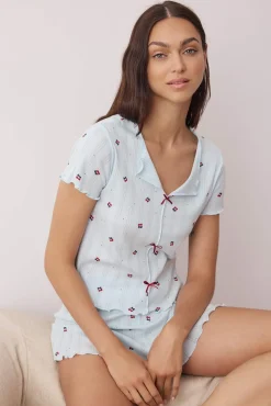 Conjunto de pijama curto floral com laços