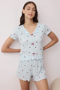 Conjunto de pijama curto floral com laços