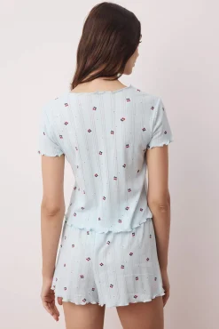Conjunto de pijama curto floral com laços