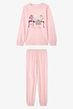 Conjunto de pijama de manga comprida com estampado de leopardo para meninas, 2 peças