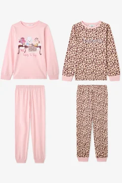 Conjunto de pijama de manga comprida com estampado de leopardo para meninas, 2 peças
