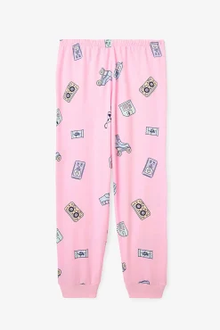 Conjunto de pijama de manga manga de algodão com estampado de brinquedo retrô para meninas