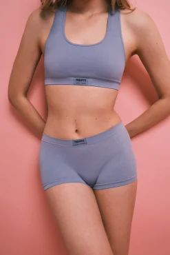 Cueca boxer seamless canelada com logo azul
