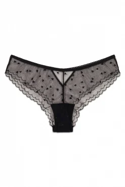 Cueca brasileira larga de tule bordado preto