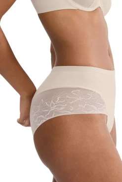 Cueca cintura alta em renda e microfibra