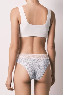 Cueca clássica em algodão estampado de flores azul