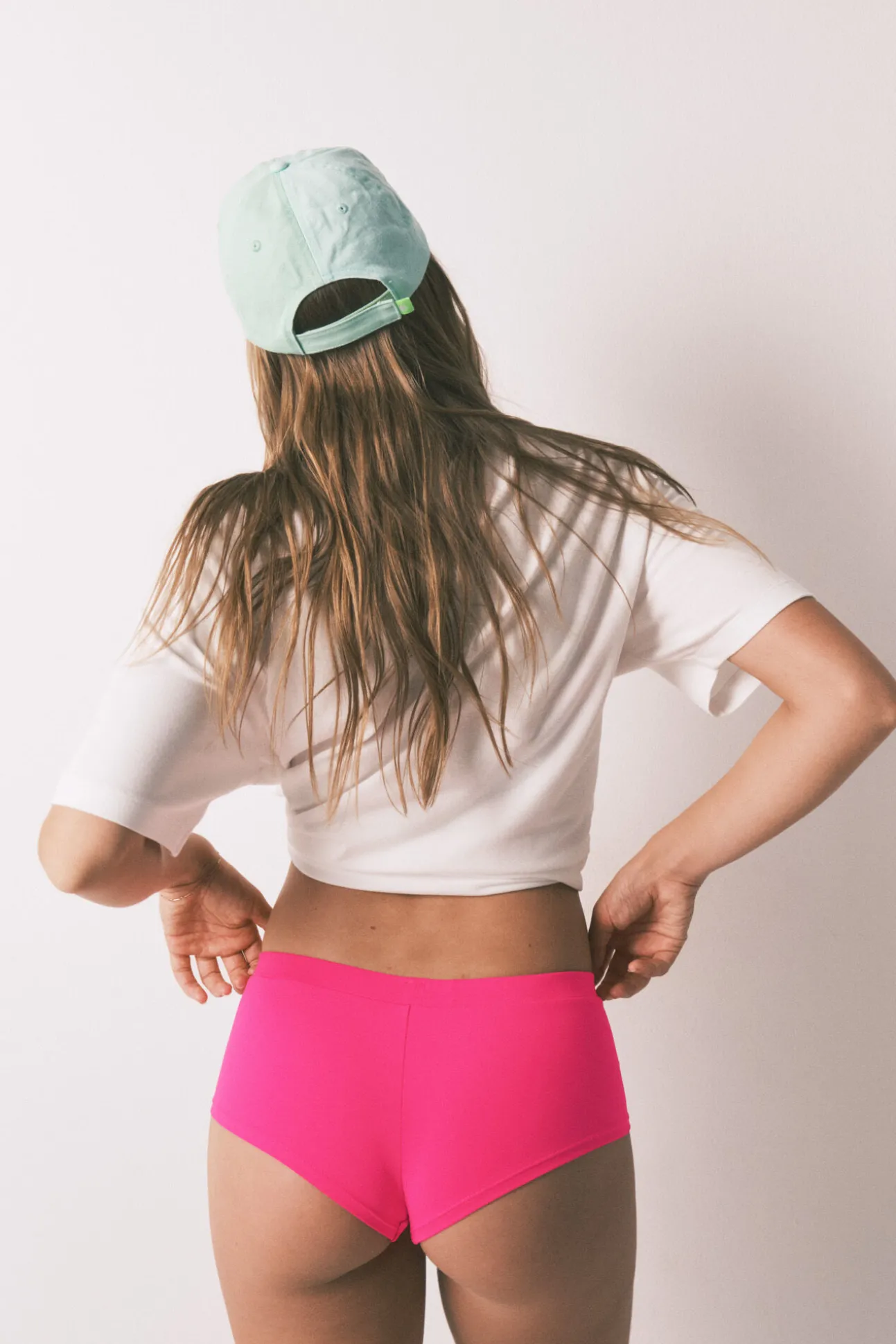Cueca de biquíni boxer rosa