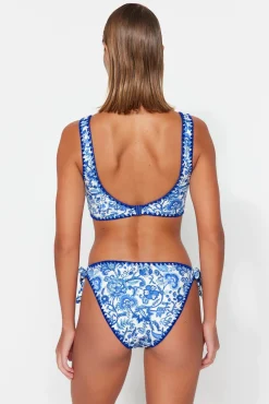 Cueca de biquíni brasileira damasco com laços