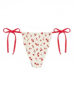 Cueca de biquíni brasileira de tiras mini flores vermelhas