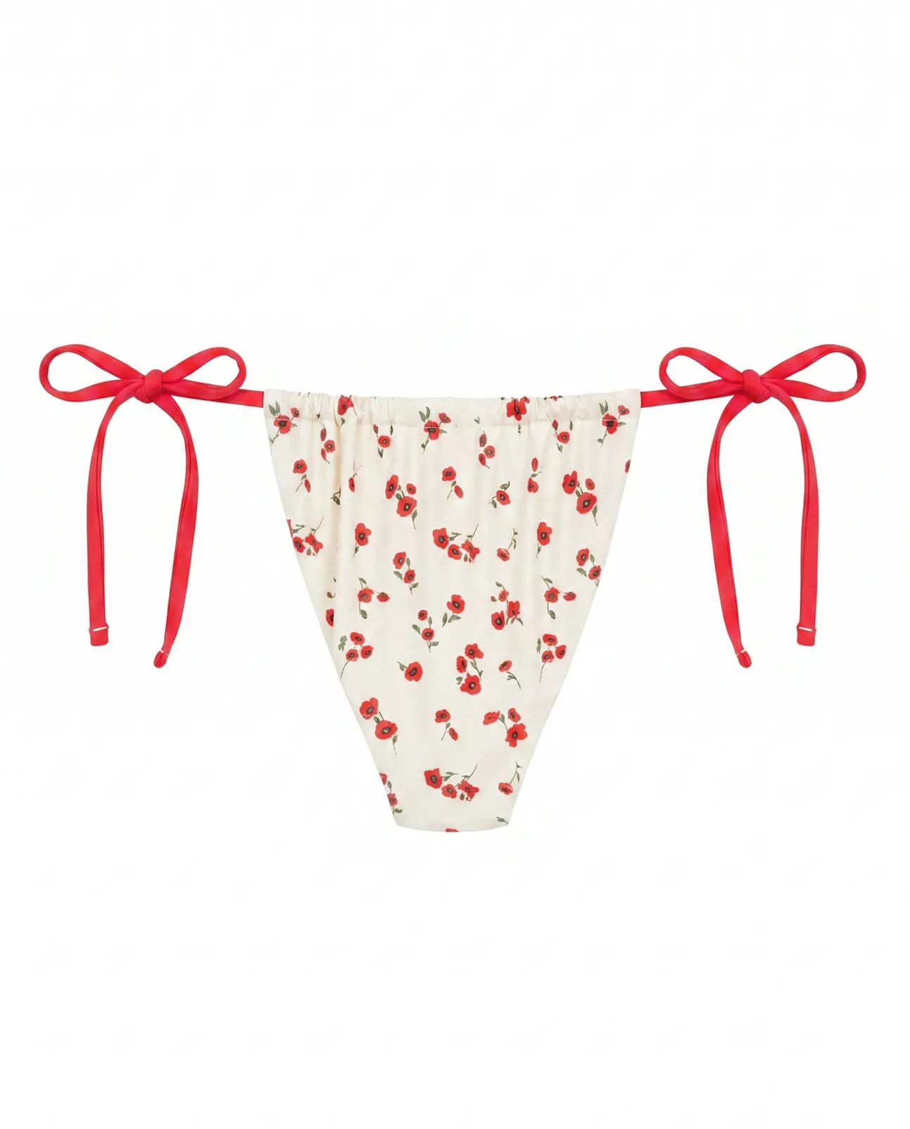 Cueca de biquíni brasileira de tiras mini flores vermelhas