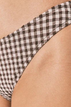 Cueca de biquíni brasileira efeito U vichy marrom