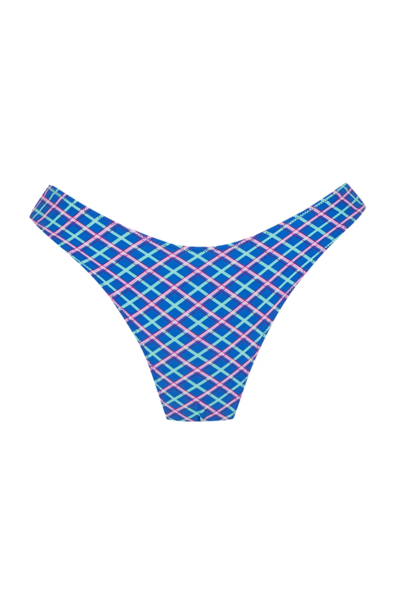 Cueca de biquíni brasileira efeito U em xadrez azul