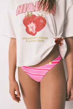 Cueca de biquíni brasileira estampado riscas rosa