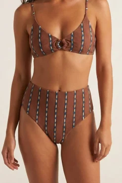 Cueca de biquíni cintura alta com estampado de palmeira
