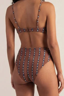 Cueca de biquíni cintura alta com estampado de palmeira