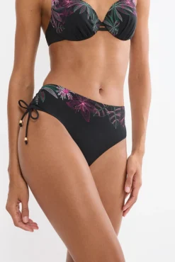 Cueca de biquíni cintura alta com folhos tropical