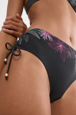 Cueca de biquíni cintura alta com folhos tropical