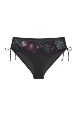Cueca de biquíni cintura alta com folhos tropical
