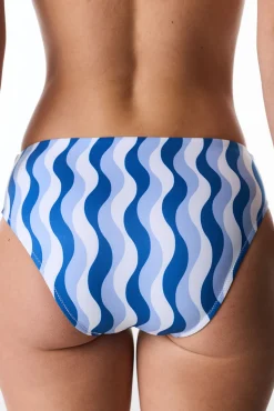 Cueca de biquíni cintura alta estampado ondas