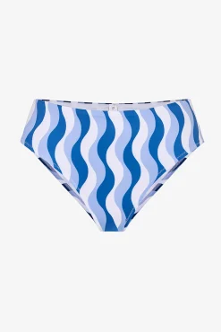 Cueca de biquíni cintura alta estampado ondas