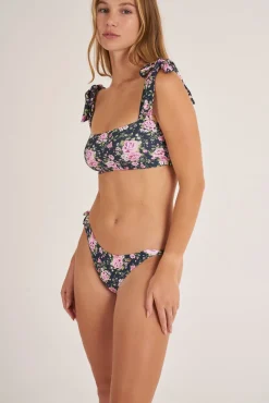 Cueca de biquíni clássica com laços floral