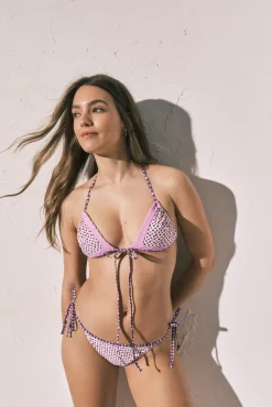 Cueca de biquíni clássica de tiras estampado xadrez