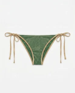 Cueca de biquíni de tiras efeito U verde lurex