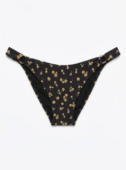 Cueca de biquíni efeito U mini flores amarelas