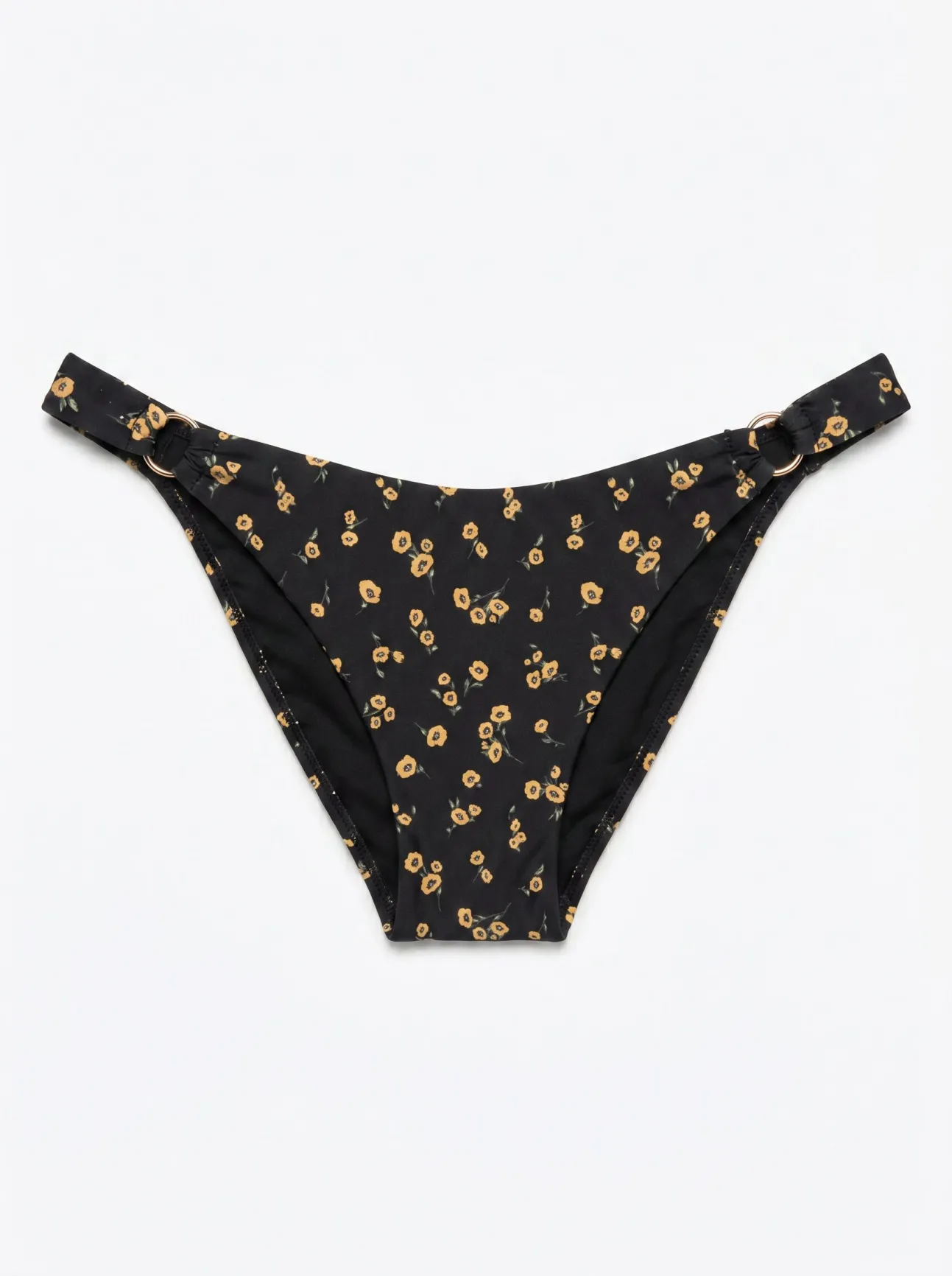 Cueca de biquíni efeito U mini flores amarelas