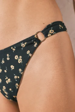 Cueca de biquíni efeito U mini flores amarelas