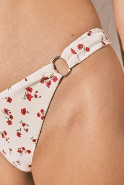 Cueca de biquíni efeito U mini flores vermelhas