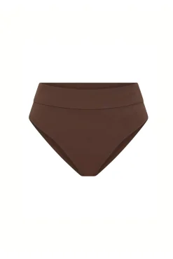Cueca de biquíni menstrual cintura alta fluxo moderado chocolate